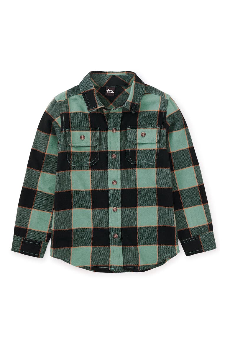Flannel Button Up Shirt, Alternate, color, Forest Plaid