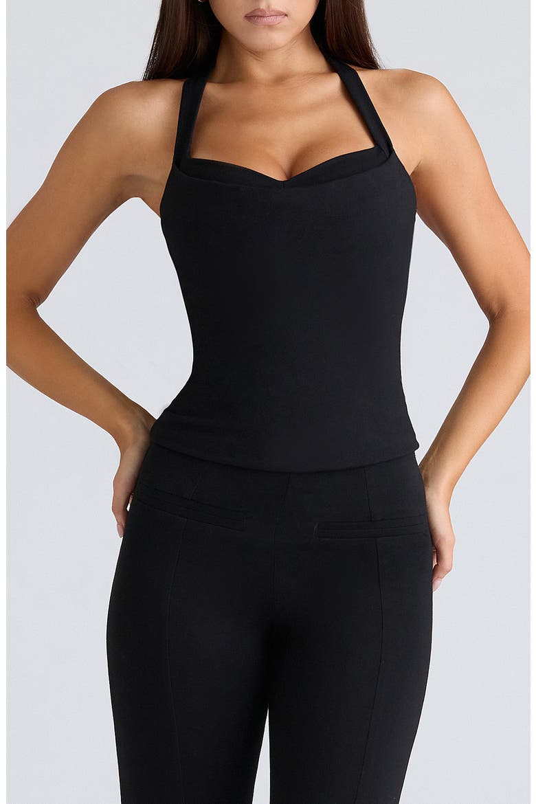 The Peekaboo Halter Corset Top, Main, color, BLACK