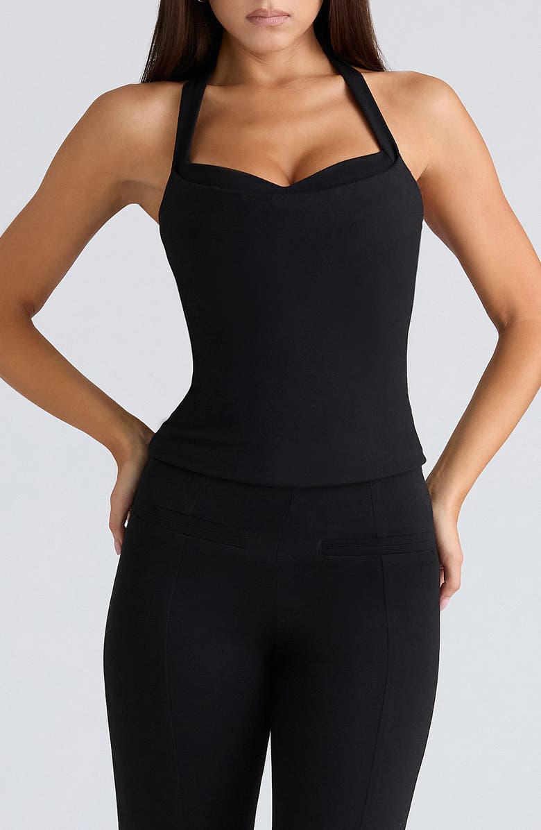 HOUSE OF CB The Peekaboo Halter Corset Top, Main, color, Black