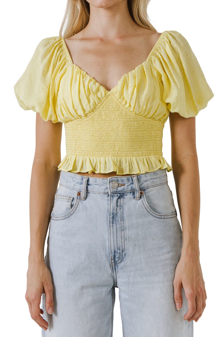 Sweetheart Smocked Puff Sleeve Top, Main, color, YELLOW