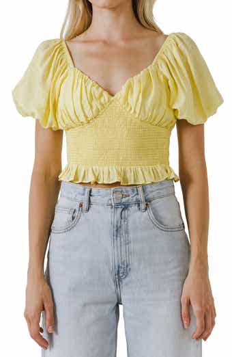 Endless Rose Sweetheart Smocked Puff Sleeve Top