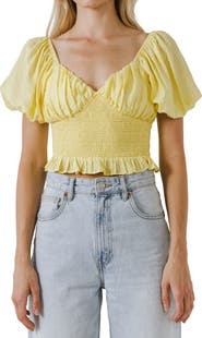 Endless Rose Sweetheart Smocked Puff Sleeve Top