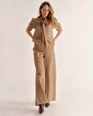 Cartolina Olivia Wide-Leg Striped Seersucker Pants