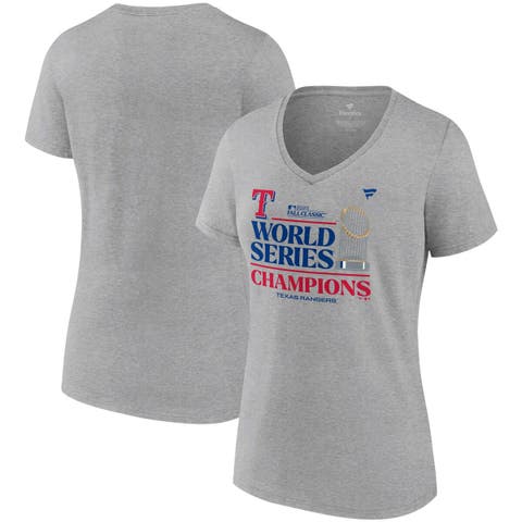 Women's Fanatics Branded Heather Gray Texas Rangers 2023 World Series Champions Locker Room V-Neck T-Shirt