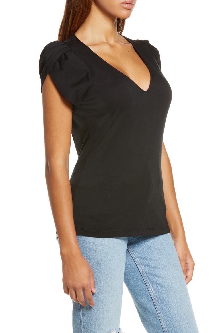 Amy Tulip Sleeve V-Neck Organic Cotton Top, Alternate, color, BLACK