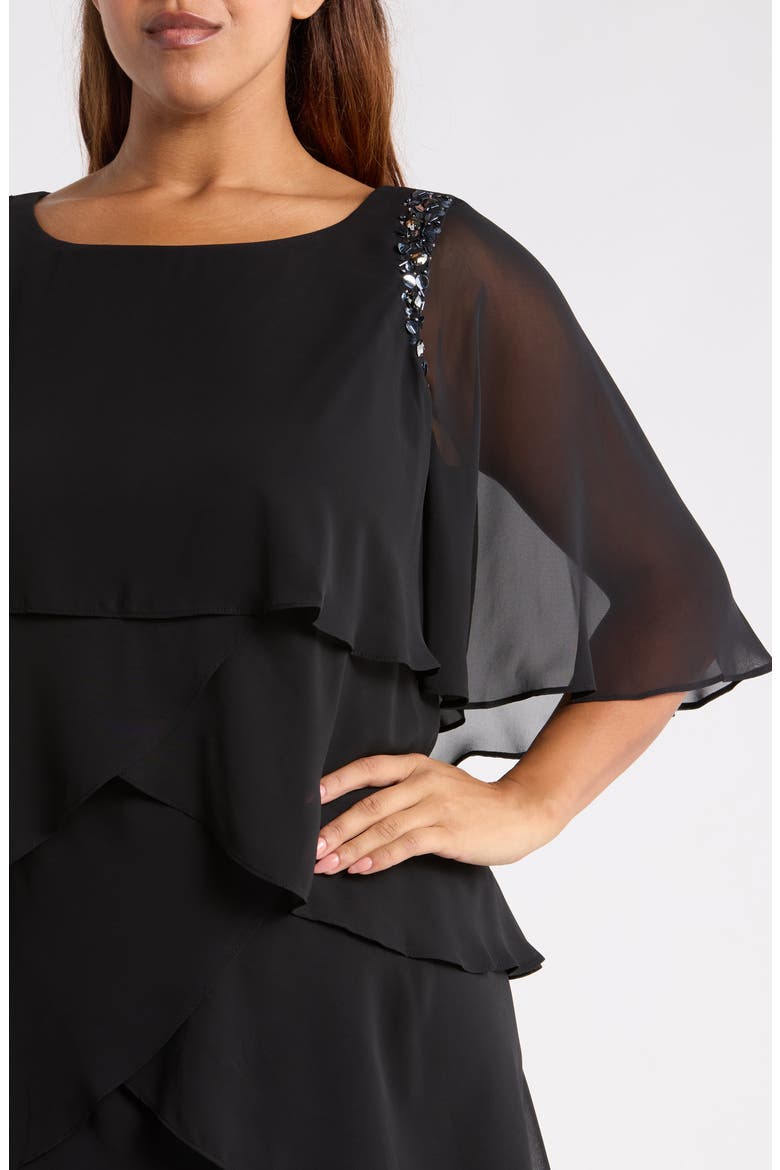 Cape Overlay Beaded Cocktail Dress, Alternate, color, BLACK