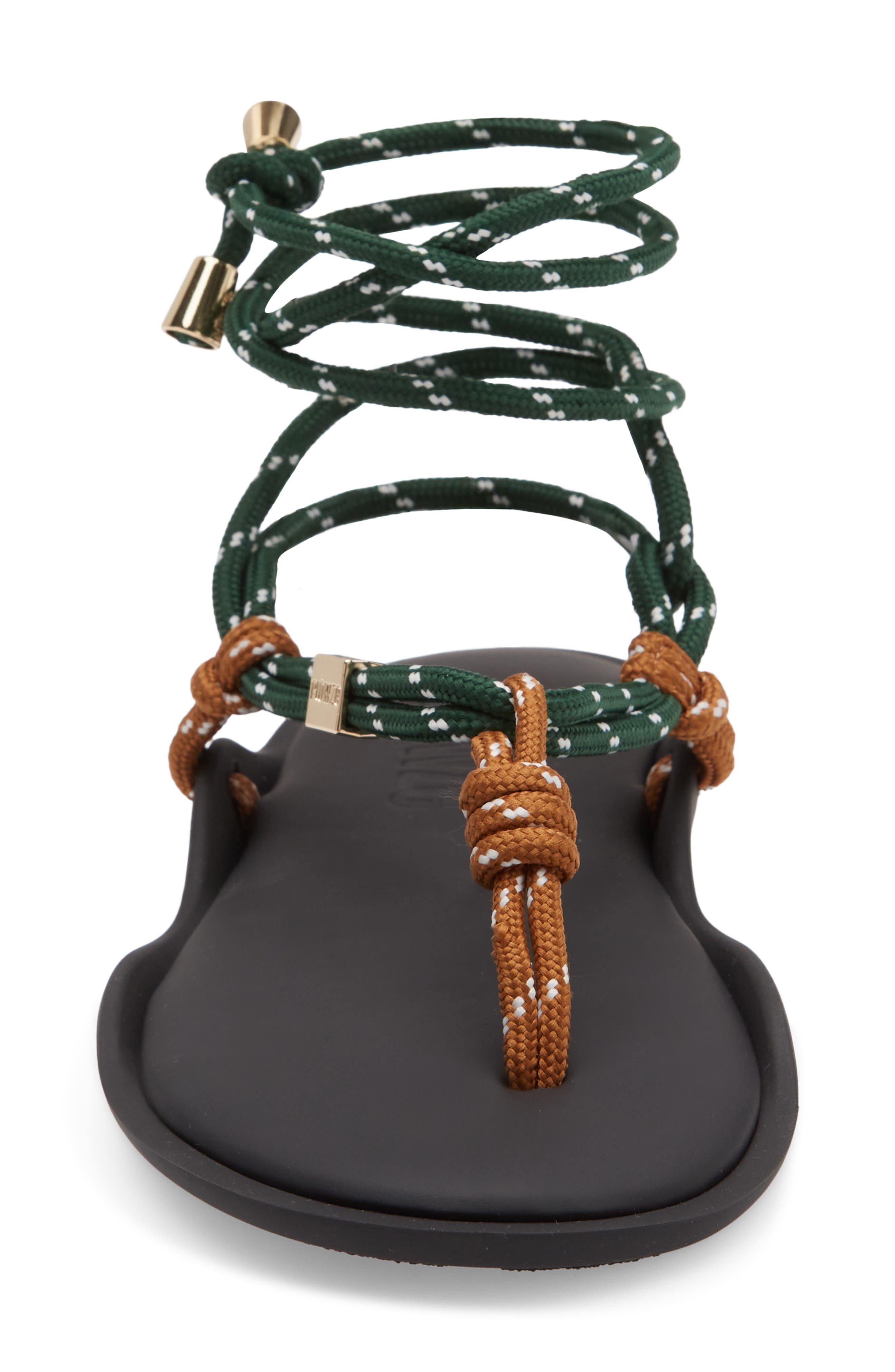 FLOWZE Lace-Up Ropes Water Repellent Thong Slide Sandal, Alternate, color, Hazelnut / Forest Green