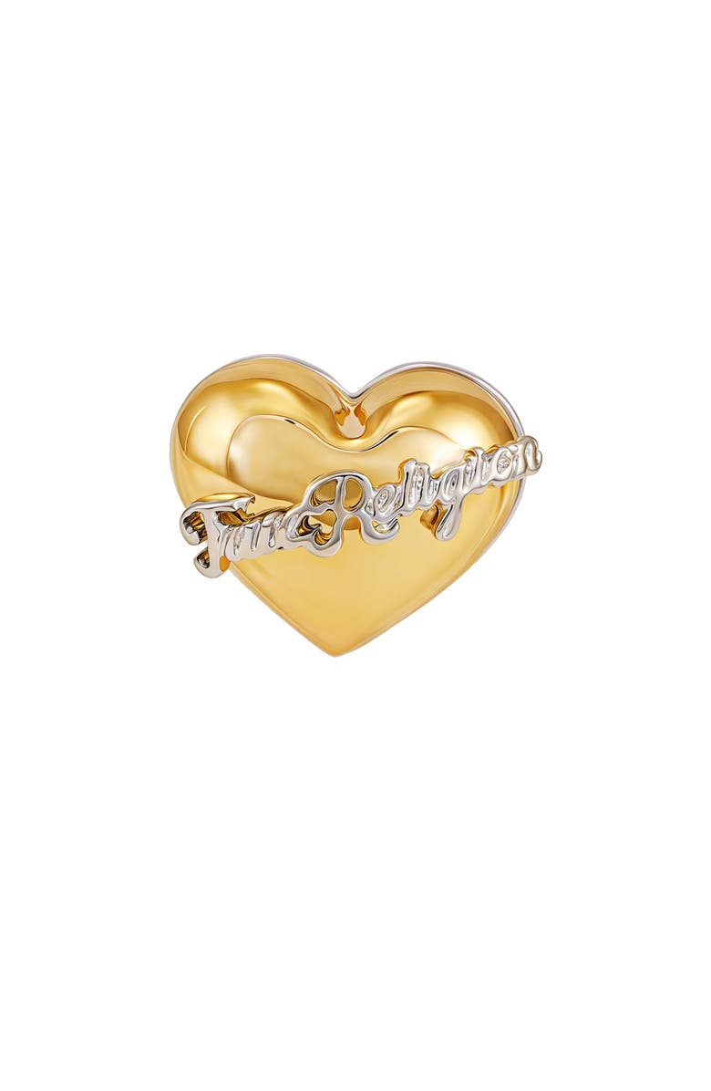 True Religion Heart logo ring, Main, color, Goldtone