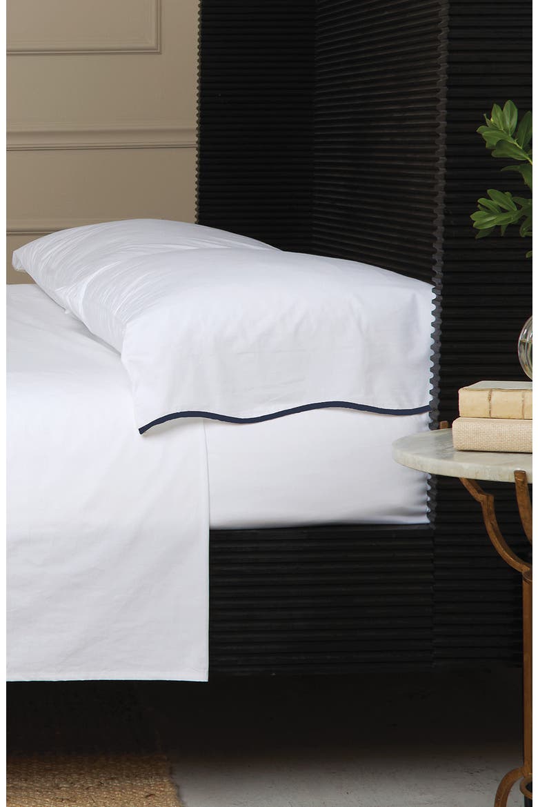 Skylar Set of 2 Cotton Percale Pillowcases, Alternate, color, WHITE/ NAVY