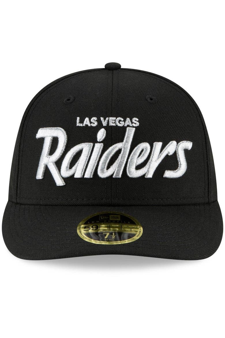 Men's New Era Black Las Vegas Raiders Omaha Script Low Profile 59FIFTY Fitted Hat, Alternate, color, BLACK
