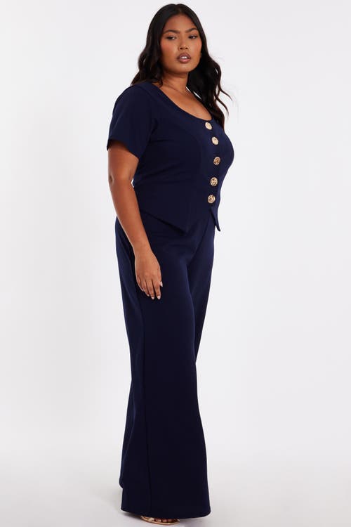 Quiz Plus Size Button Detail Palazzo Jumpsuit In Blue