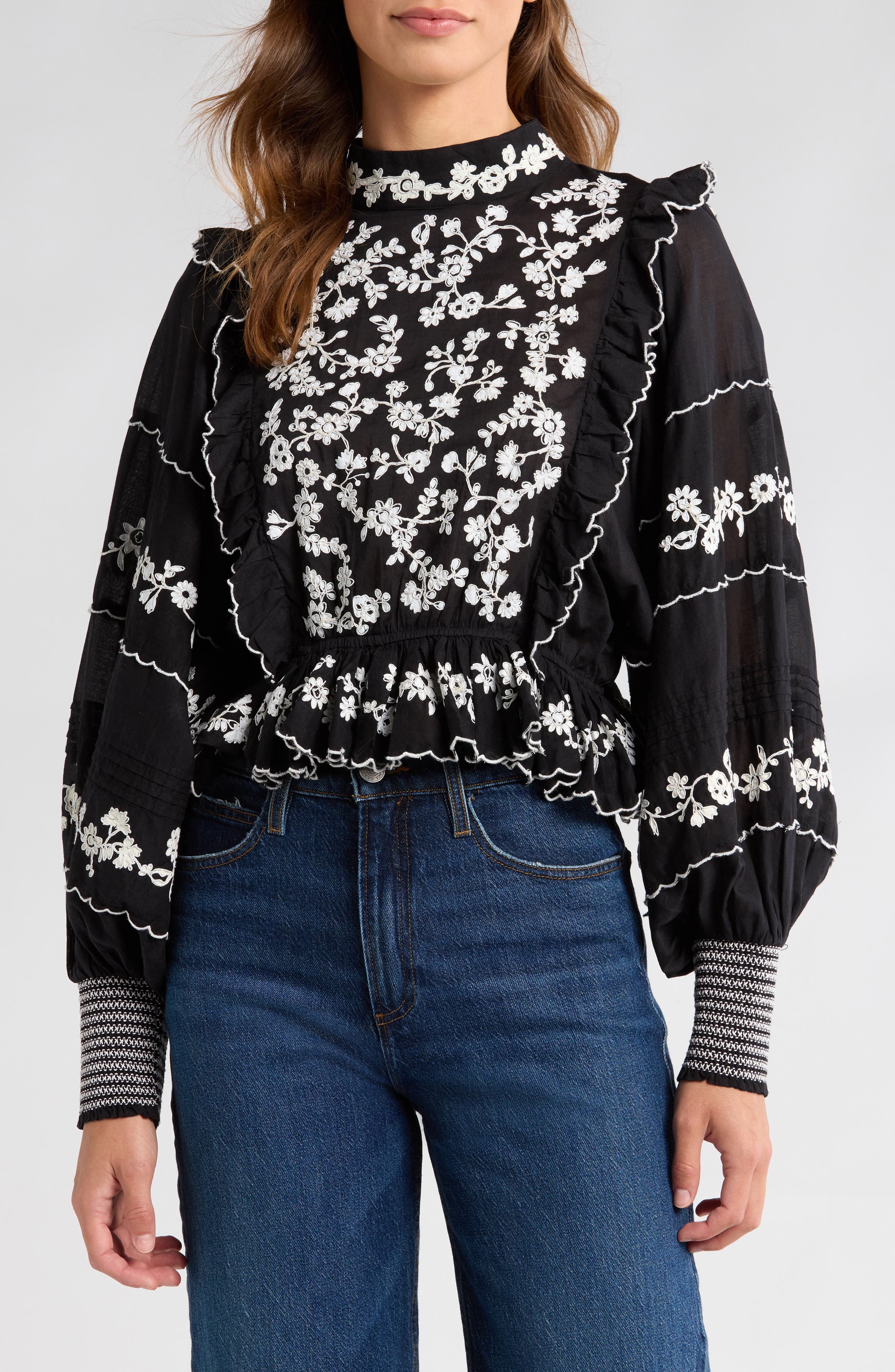 Embroidered Ruffle Top