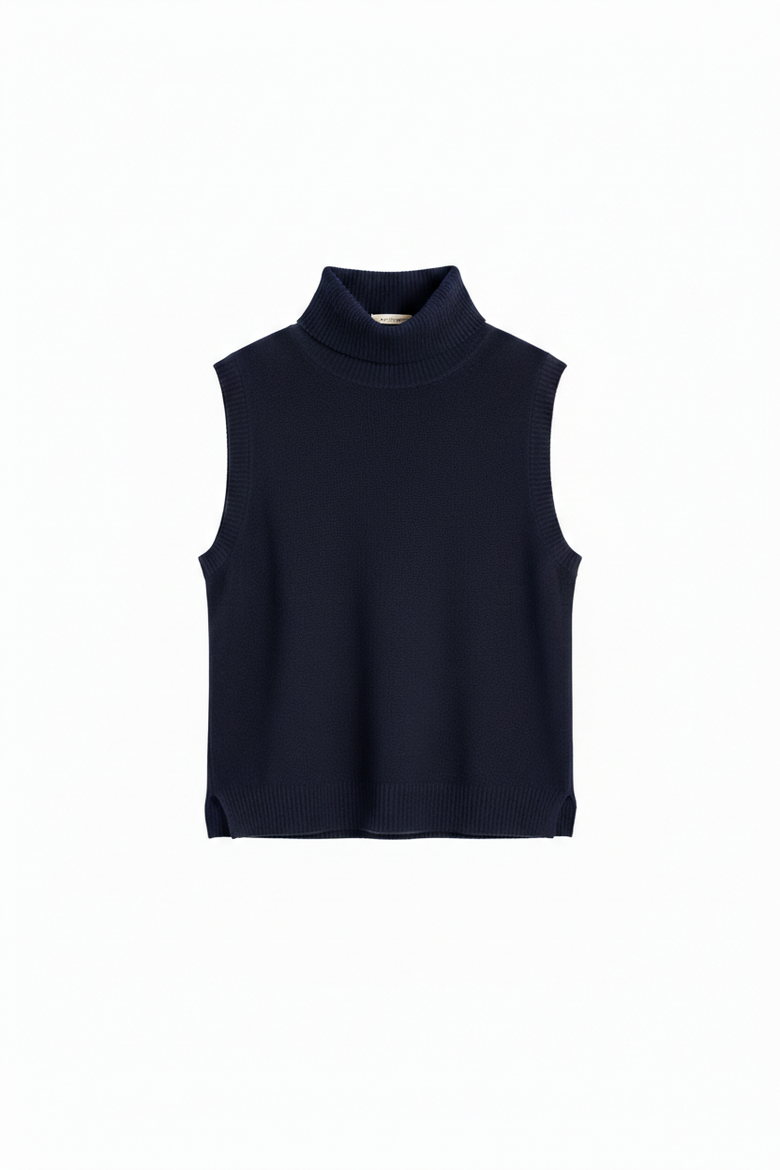 Wool-Cashmere High-Neck Tank, Alternate, color, Navy