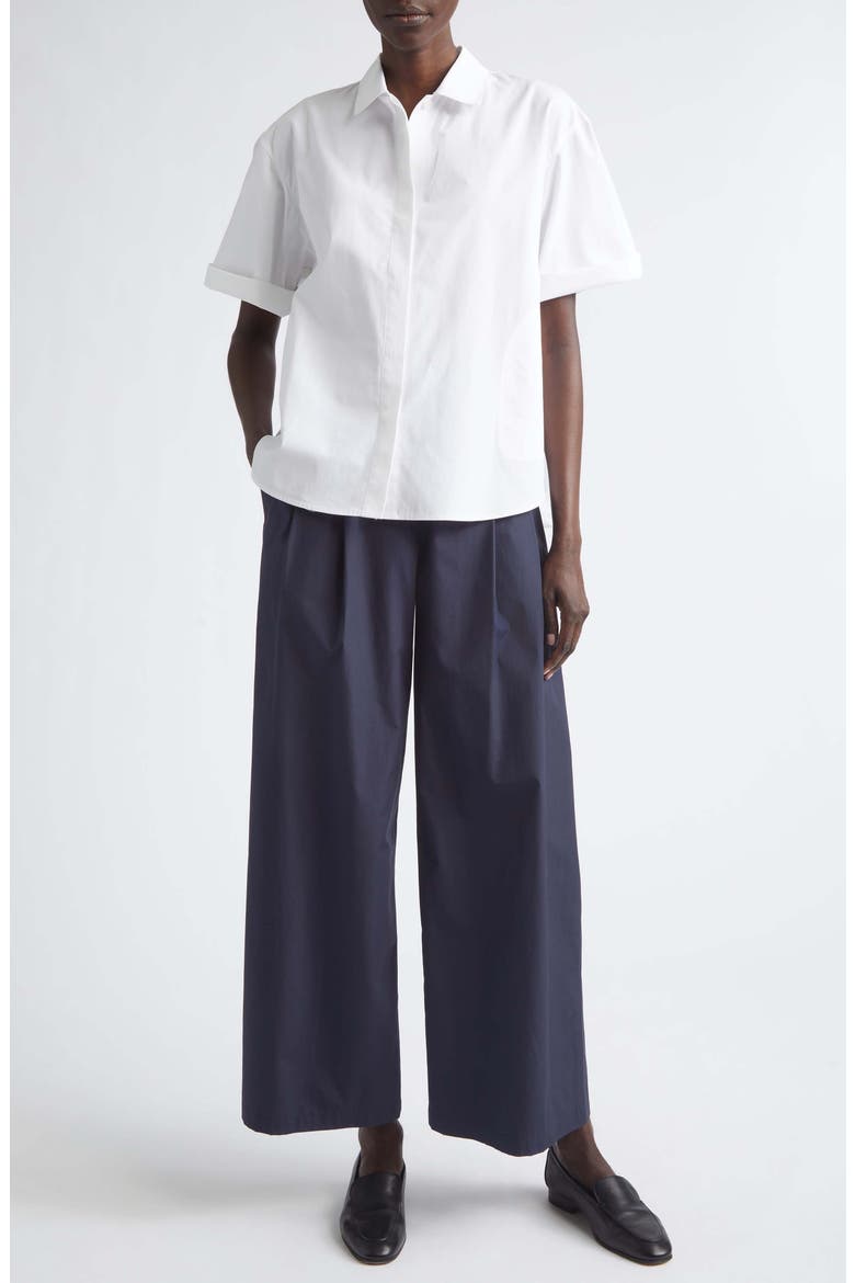 Park Pleated Organic Cotton Poplin Wide Leg Ankle Pants, Alternate, color, INK