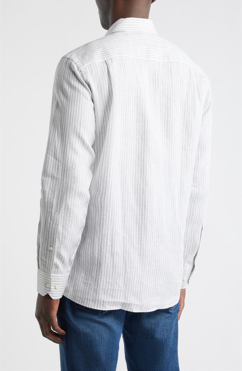 Peter Millar Crown Crafted Astino Lino Stripe Linen Button-Up Shirt, Alternate, color, British Grey