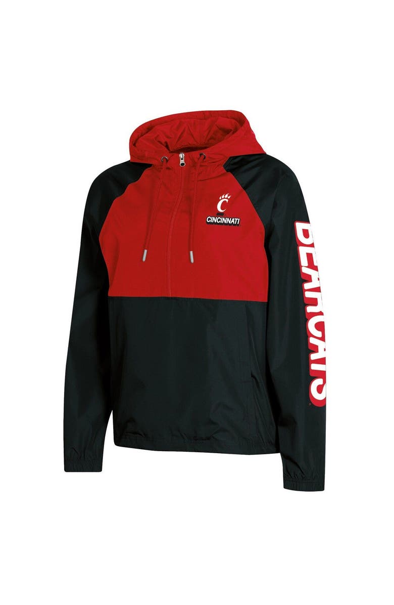 Champion Women's Champion Black Cincinnati Bearcats Colorblocked Packable Raglan Half-Zip Hoodie Jacket, Alternate, color, 