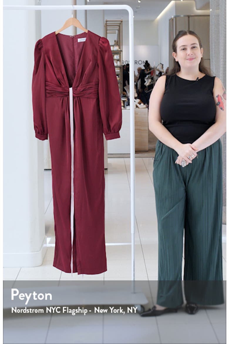 Plunge Neck Long Sleeve Satin Jumpsuit video