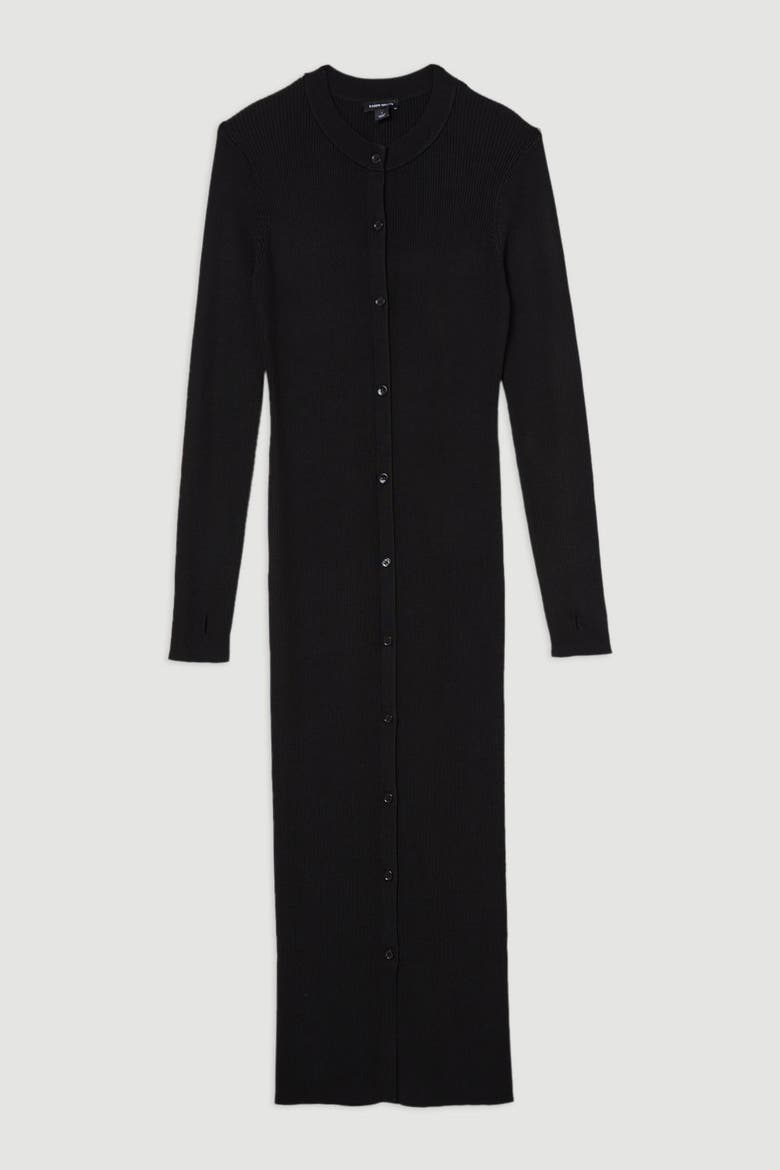 Button Through Ribbed Maxi Dress, Alternate, color, Black