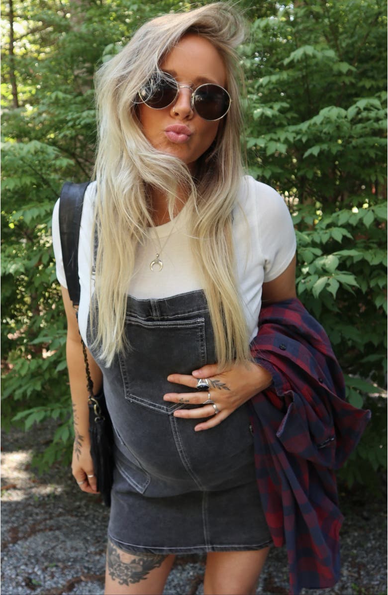 PinkBlush Denim Overall Dress, Alternate, color, Black