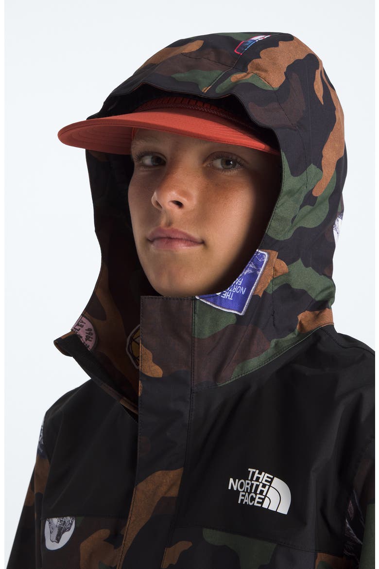 Kids' Antora Waterproof Hooded Rain Jacket, Alternate, color, TNF BLACK TNF PATCH PRINT