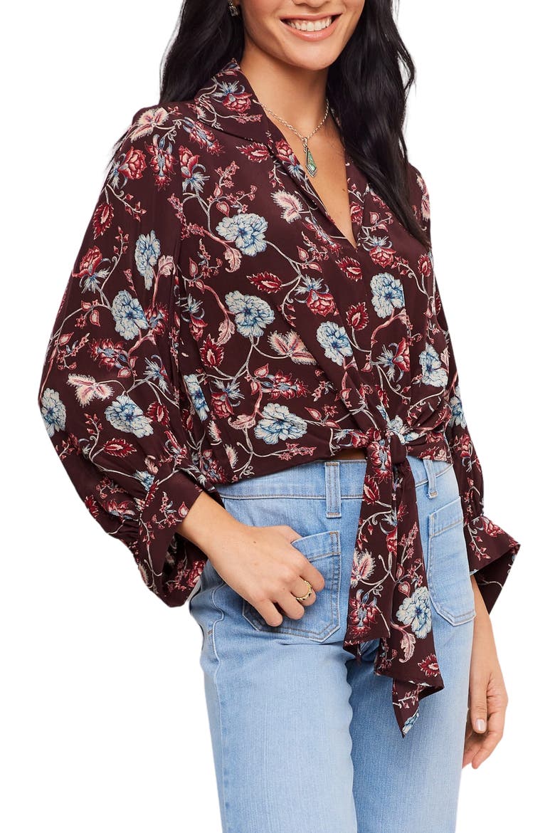 Floral Blouson Sleeved Tie Front Top, Alternate, color, PRINT