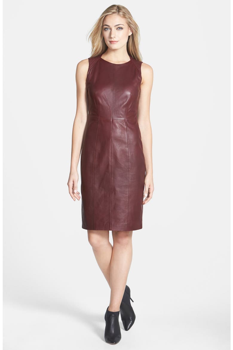 Lambskin Leather Sheath Dress, Main, color, BERRY
