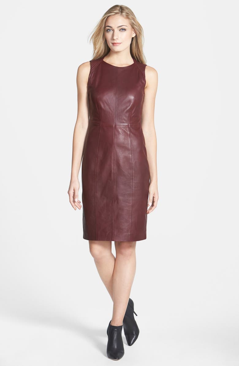 BOSS Lambskin Leather Sheath Dress, Main, color,