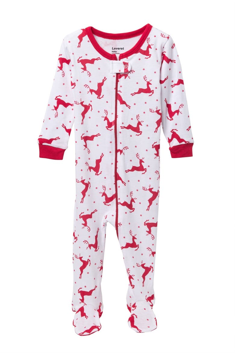 Footed Cotton Pajamas Matching Family Coordinated Holiday Prints, Main, color, WHITE