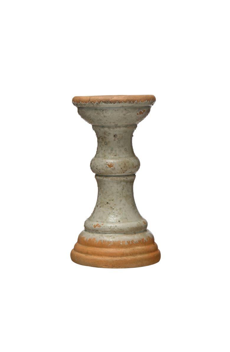 Storied Home Coastal 2-Tone Terracotta Pillar Candle Holder, Main, color, Gray