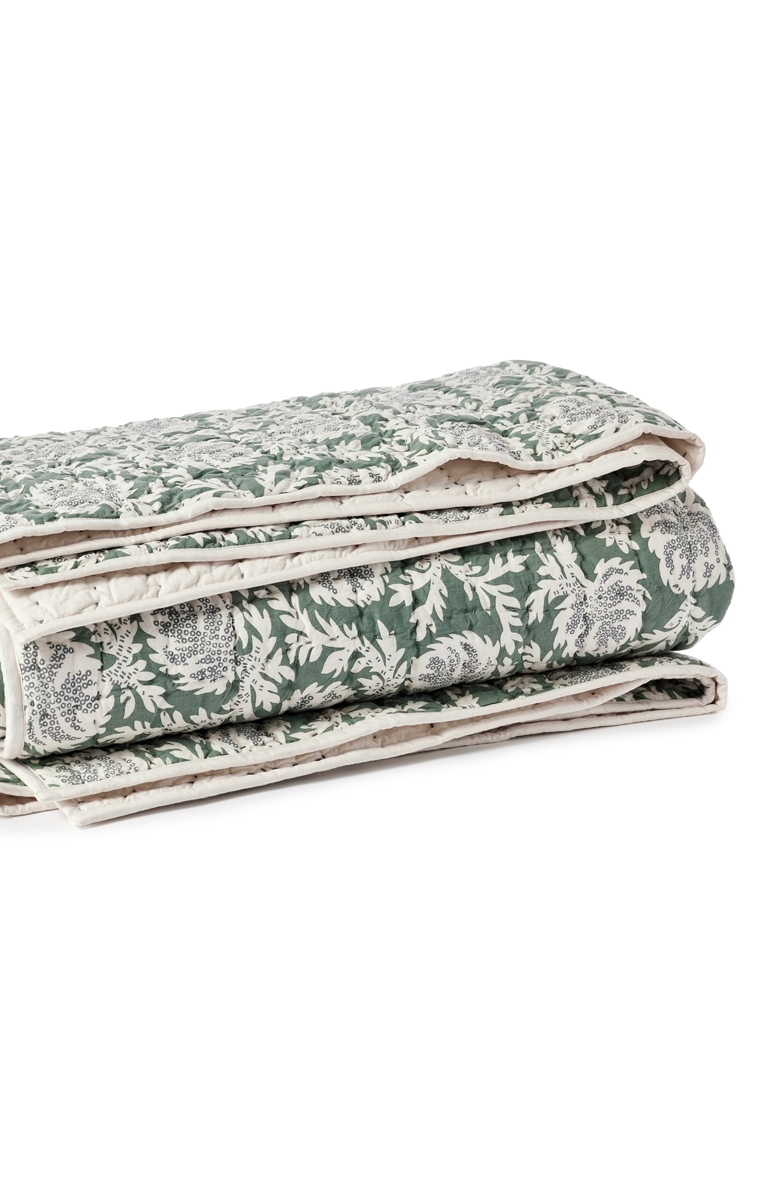 Coyuchi Robles Handstitched Organic Cotton Quilt in Juniper W/Gulf 