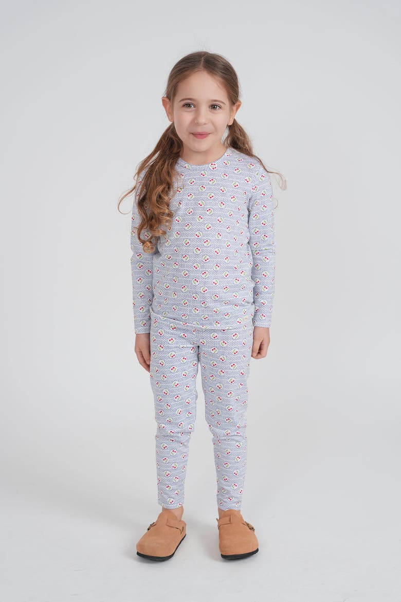 Boy Cherry Cotton Modal Long Sleeve Top & Elastic Waist Pants Lounge Set, Alternate, color, White/Navy