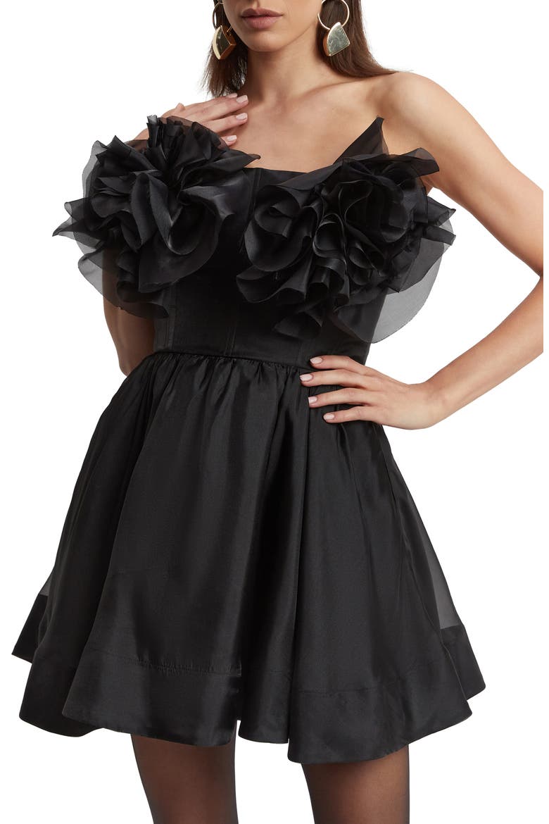 Fleurette Flower Minidress, Alternate, color, BLACK