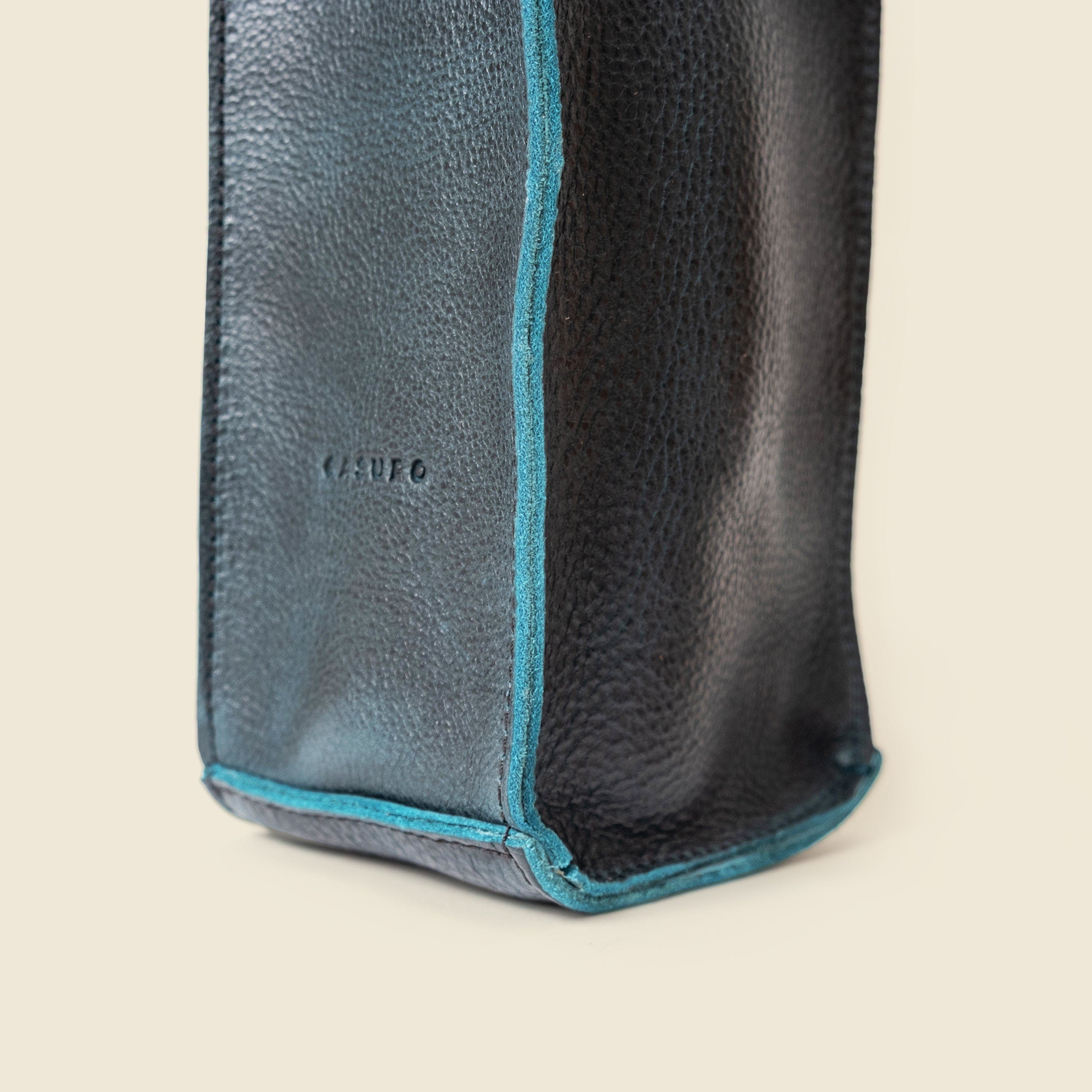Premium Leather Bottle Tote with Handle, Alternate, color, Midnight Teal