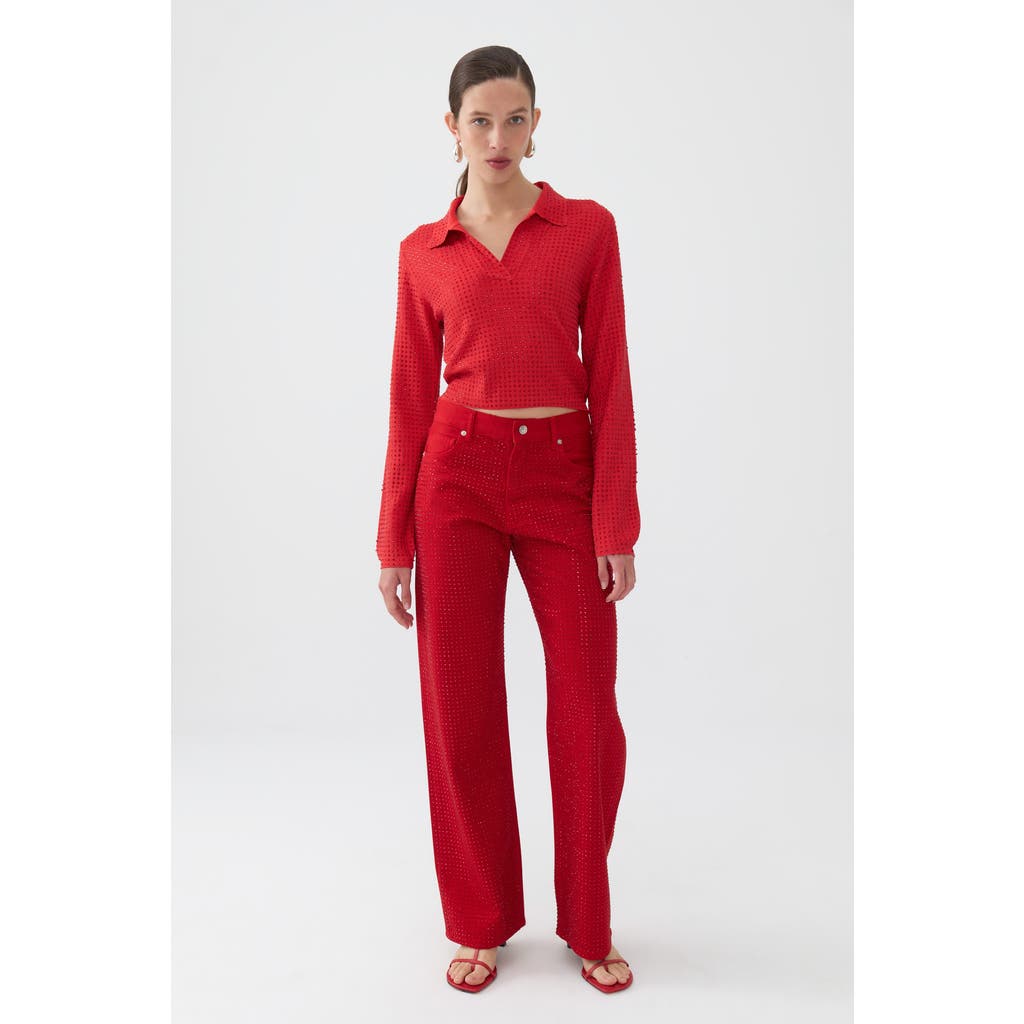 Shop Nocturne Stone Embroidered Jeans In Red