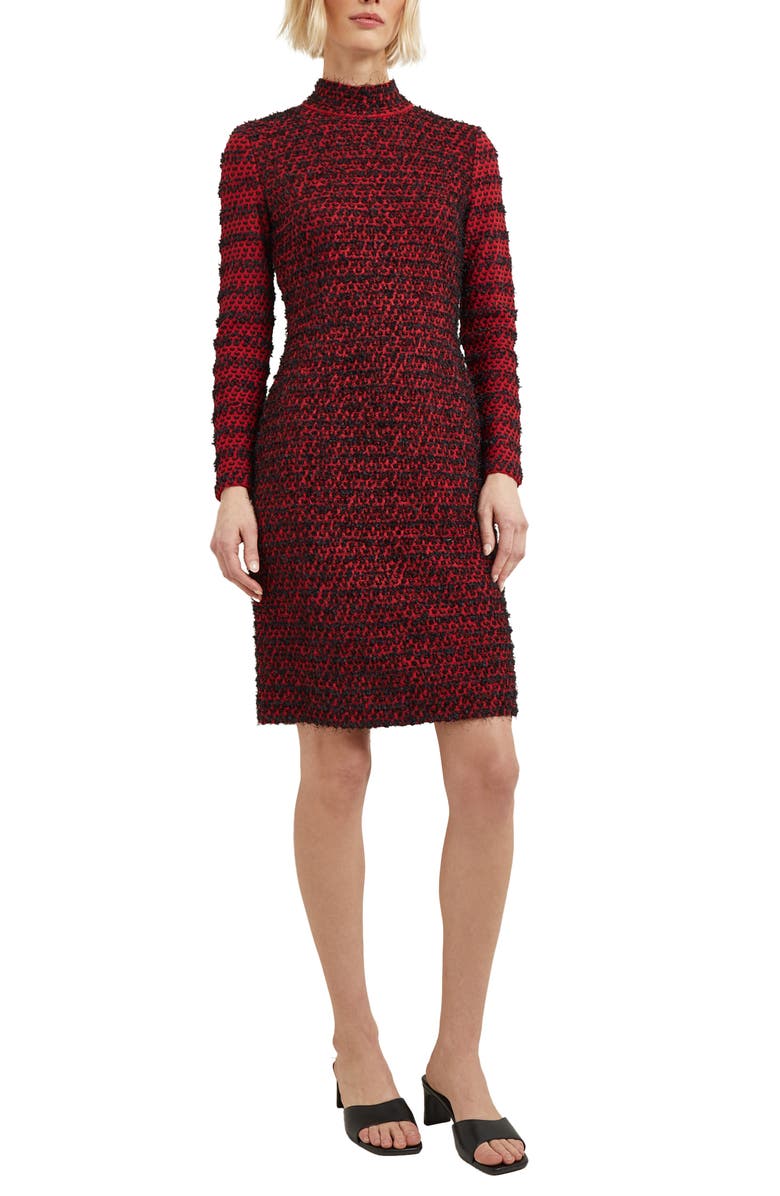 Misook Two-Tone Eyelash Long Sleeve Sheath Dress, Main, color,