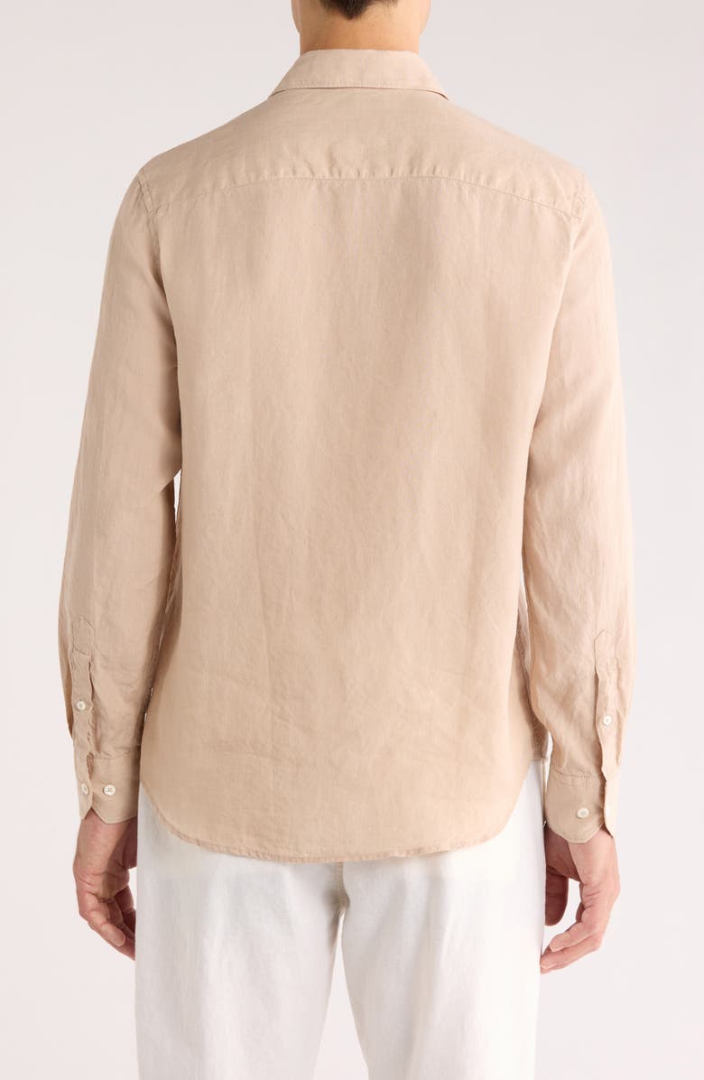 Bugatchi Axel Shaped Fit Linen Button-Up Shirt, Alternate, color, Sand