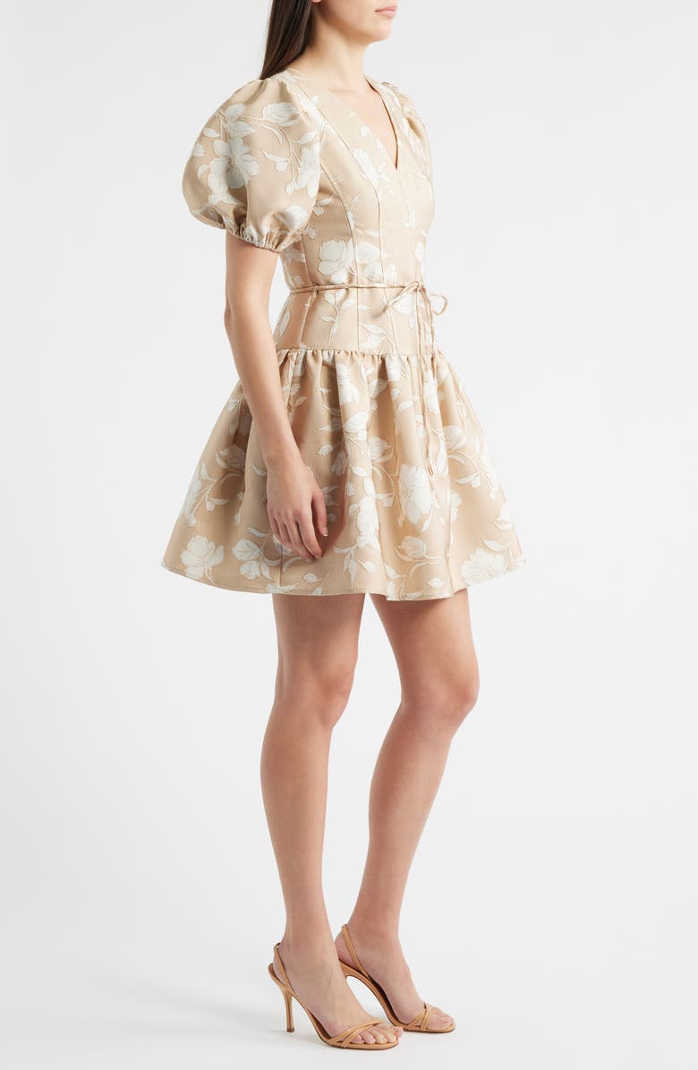 Anne Klein Floral Jacquard Minidress, Alternate, color, White Dove/ Latte