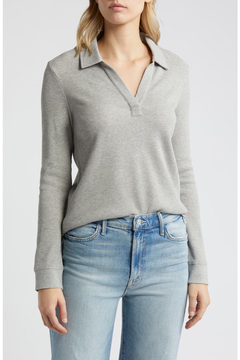 Long Sleeve Thermal Polo, Main, color, GREY HEATHER