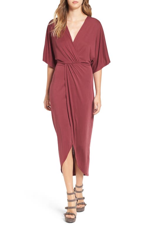 Astr The Label Wrap Front Kimono Midi Dress In Burgundy
