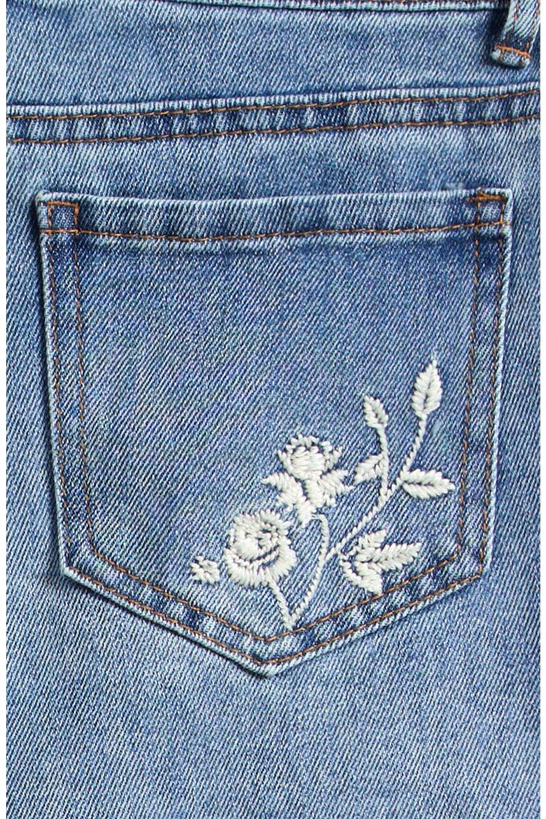 Kids' Floral Embroidered Cotton Blend Denim Shorts, Alternate, color, VINTAGE