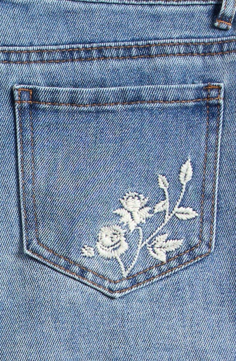 Tractr Kids' Floral Embroidered Cotton Blend Denim Shorts, Alternate, color, Vintage