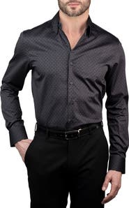 KARL LAGERFELD Trim Fit Grid Monogram Cotton Dress Shirt