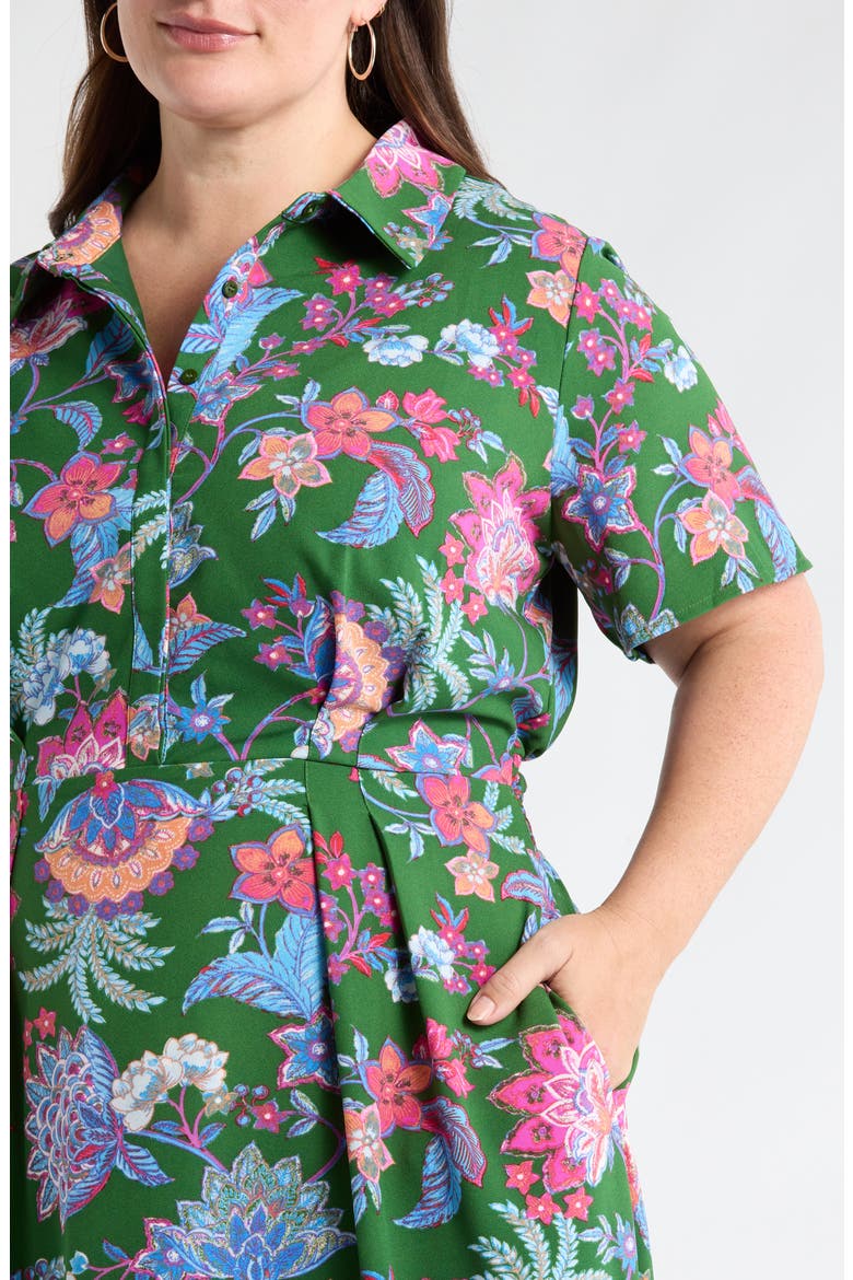 Elara Floral Marisy Collared Shirtdress, Alternate, color, EMERALD-MULTI