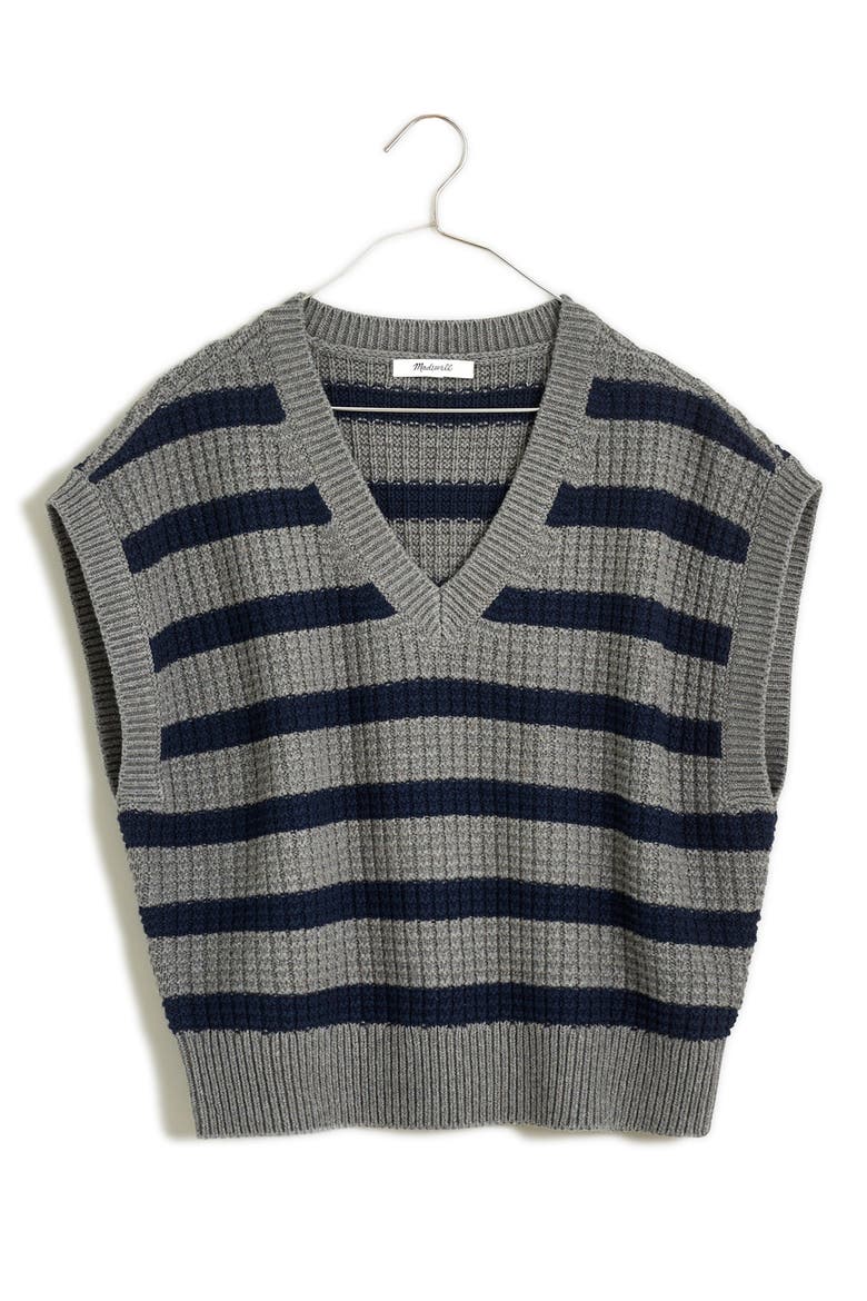 Stripe Waffle Knit Sweater Vest, Alternate, color, HEATHER PEWTER