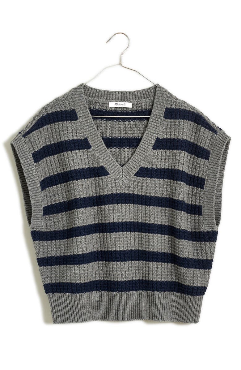 Madewell Stripe Waffle Knit Sweater Vest, Alternate, color,