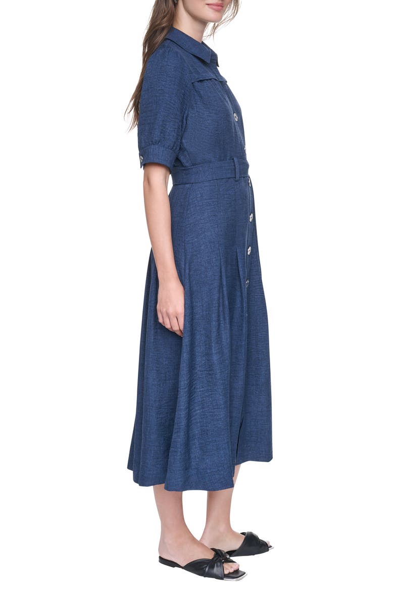 Mélange Belted Shirtdress, Alternate, color, INDIGO