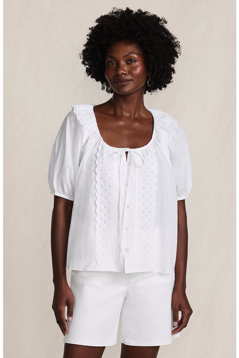 Voile Puff Elbow Sleeve Embroidered Blouse, Main, color, White