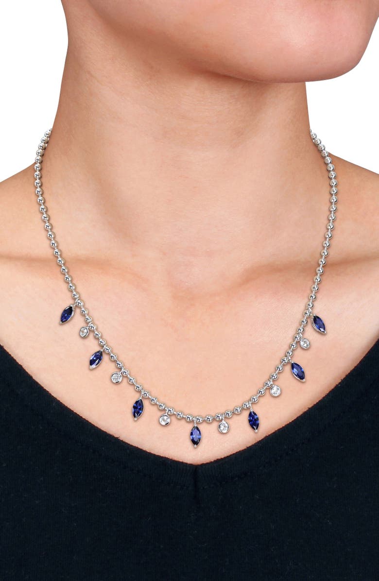 DELMAR Lab Created Sapphire & Lab Created White Sapphire Necklace, Alternate, color, Blue