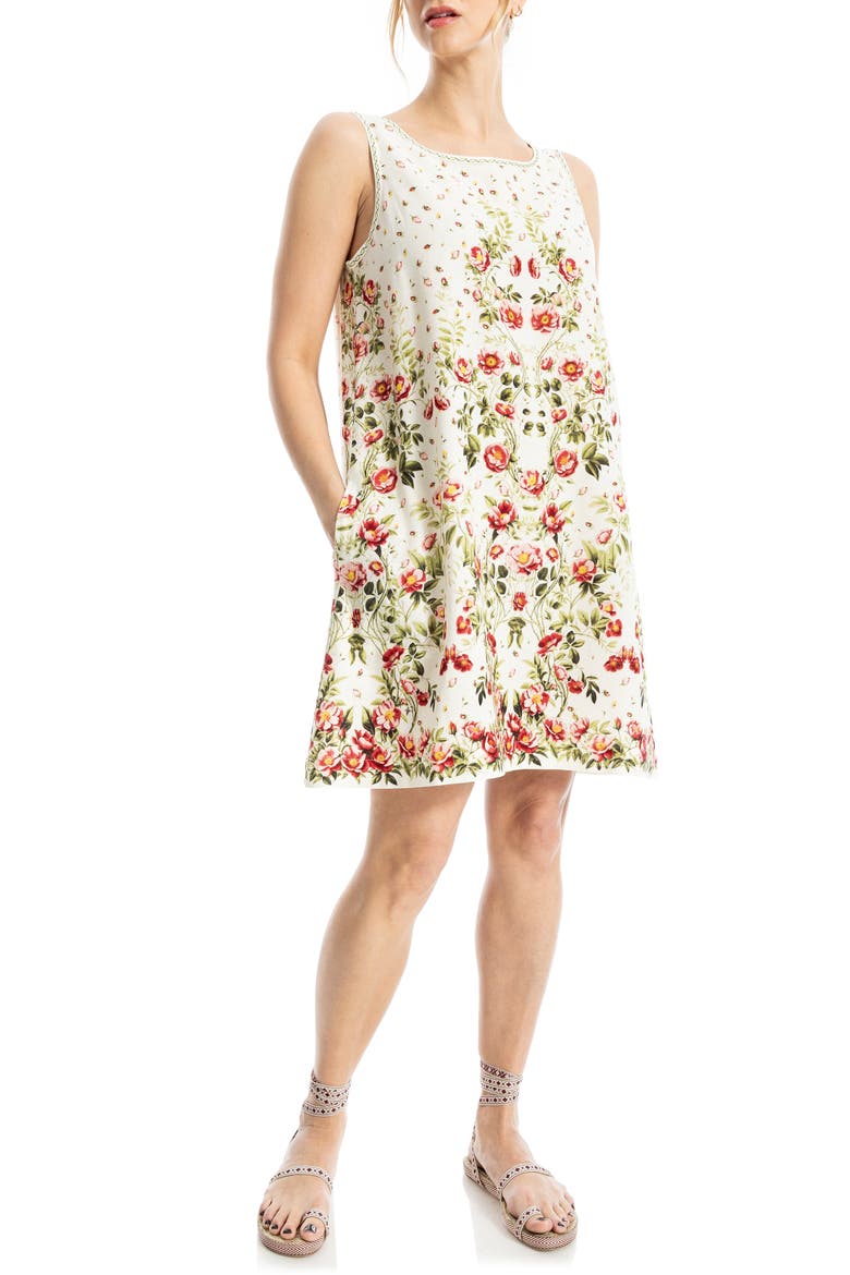 Floral Linen Blend Shift Dress, Alternate, color, CREAM/ ROSE CRAFTY CLIMBERS