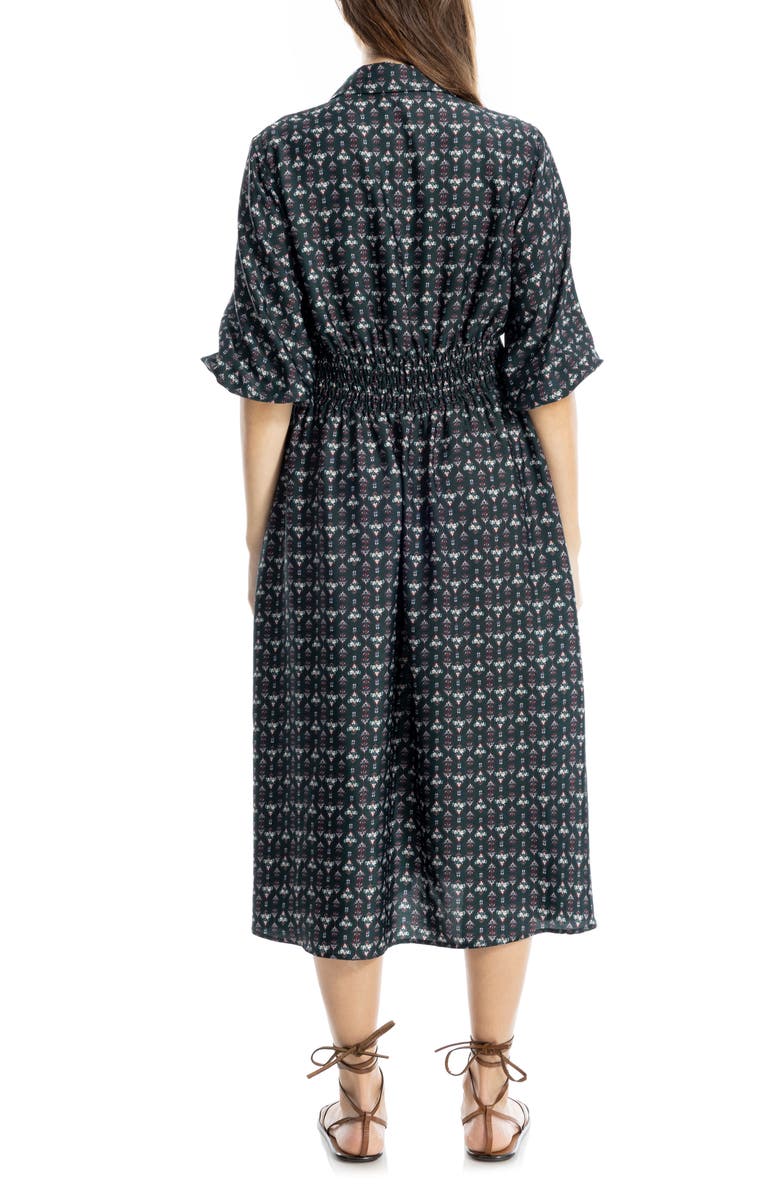 MAX STUDIO Three-Quarter Sleeve Midi Shirtdress, Alternate, color, Navy Multi